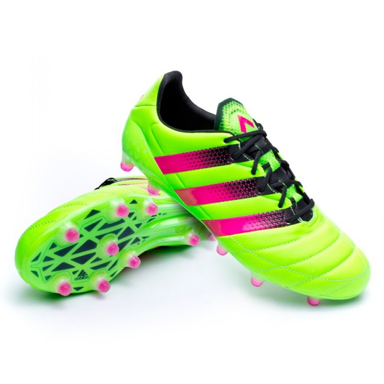 Bota de fútbol adidas Ace 16.1 FG/AG Piel Solar green-Shock pink-Core black  - Tienda de fútbol Fútbol Emotion