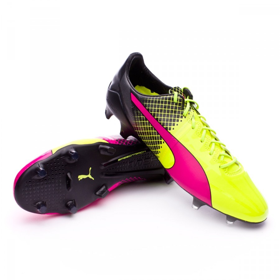Football Boots Puma evoSpeed 1.5 FG Tricks Pink glo-Safety yellow-Black -  Football store Fútbol Emotion