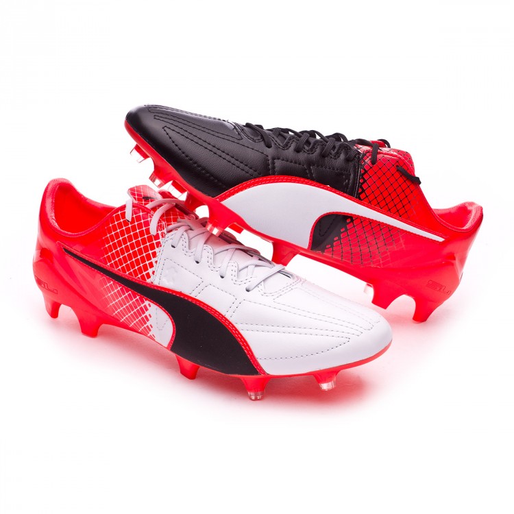 Football Boots Puma EvoSpeed 1.5 Leather FG Black-White-Red blast -  Football store Fútbol Emotion