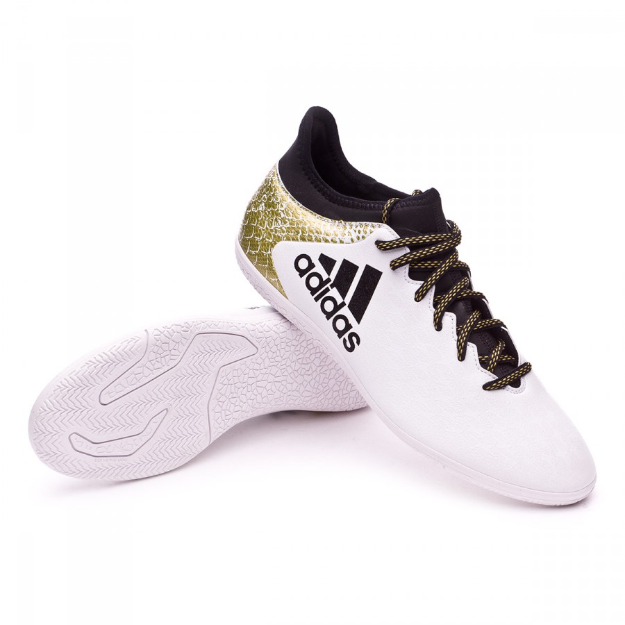 white and gold indoor soccer shoes