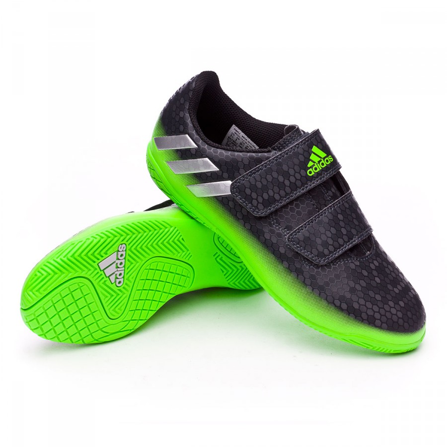 Futsal Boot adidas Jr Messi 16.4 IN v. Dark grey-Silver metallic-Solar  green - Football store Fútbol Emotion