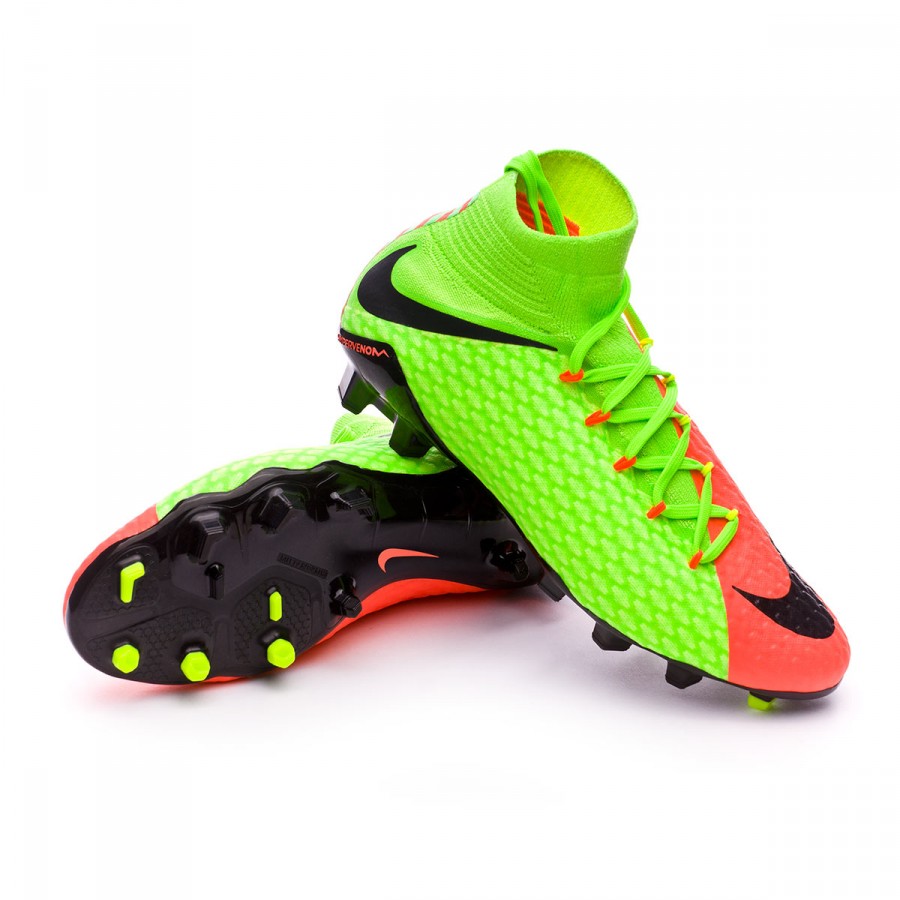 Football Boots Nike Hypervenom Phatal III DF FG Electric green-Black-Hyper orange-Volt - Football store Fútbol Emotion