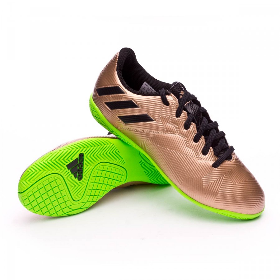 Futsal Boot adidas Jr Messi 16.4 IN Copper metallic-Core black-Solar green  - Football store Fútbol Emotion