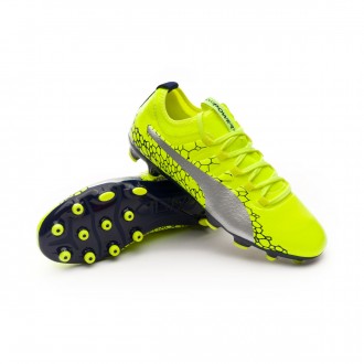 Chuteira  Puma evoPOWER Vigor 3 Graphic AG Crianças Safety yellow-Silver-Blue depths