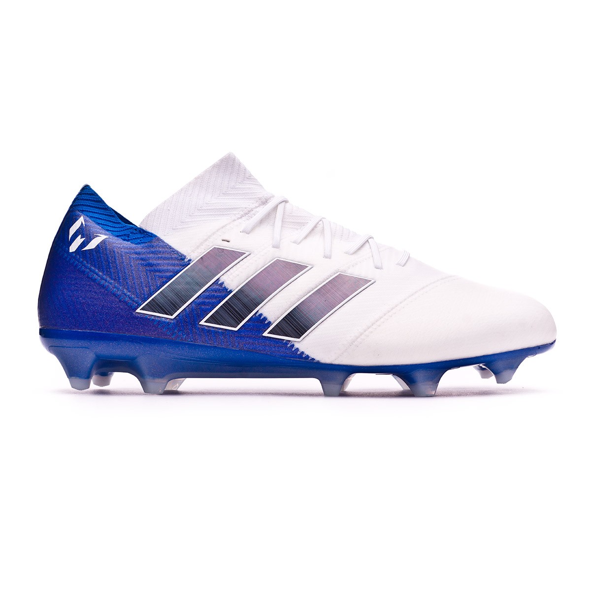 Bota de fútbol adidas Nemeziz Messi 18.1 FG White-Core black-Football blue  - Tienda de fútbol Fútbol Emotion