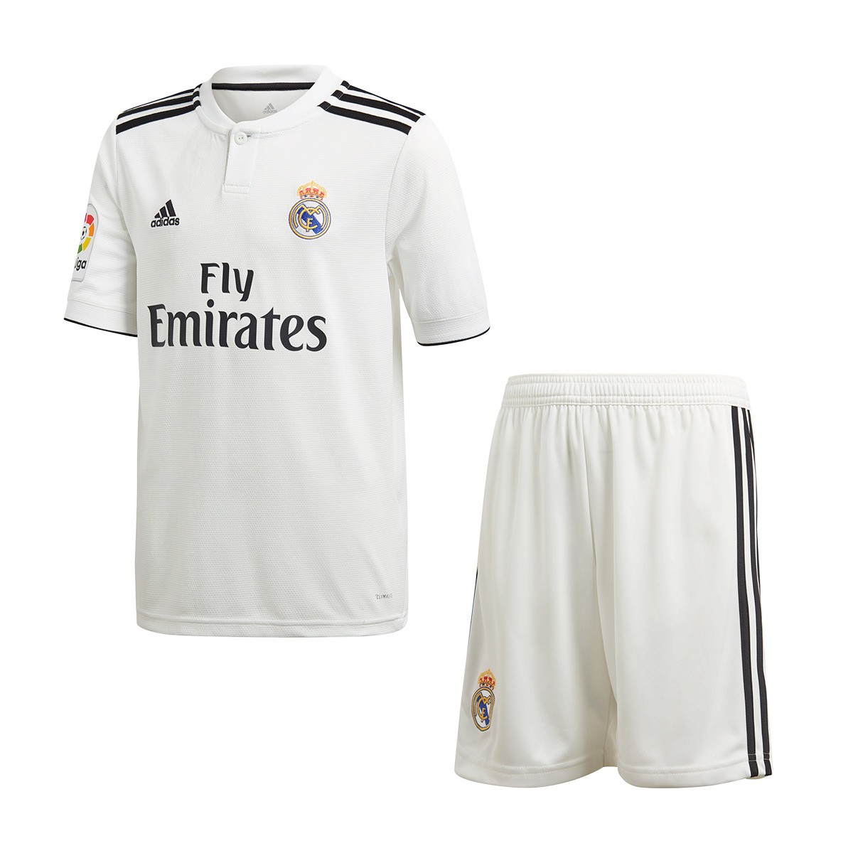 Conjunto adidas Real Madrid Primera Equipación 2018-2019 Niño White-black - Fútbol Emotion