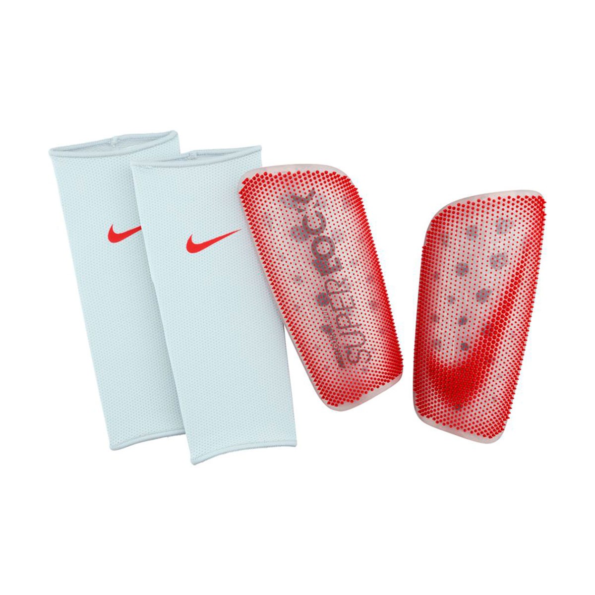 Espinillera Nike Lite Superlock Pure Platinum-Bright Crimson - Fútbol
