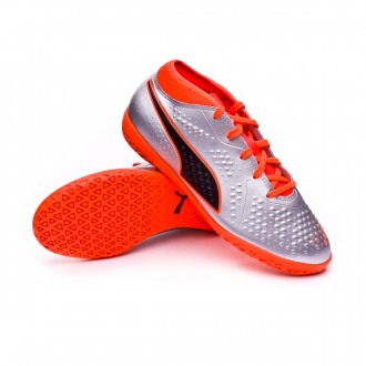 Sapatilha de Futsal  Puma One 4 IT Niño Puma silver-Shocking orange-Puma black