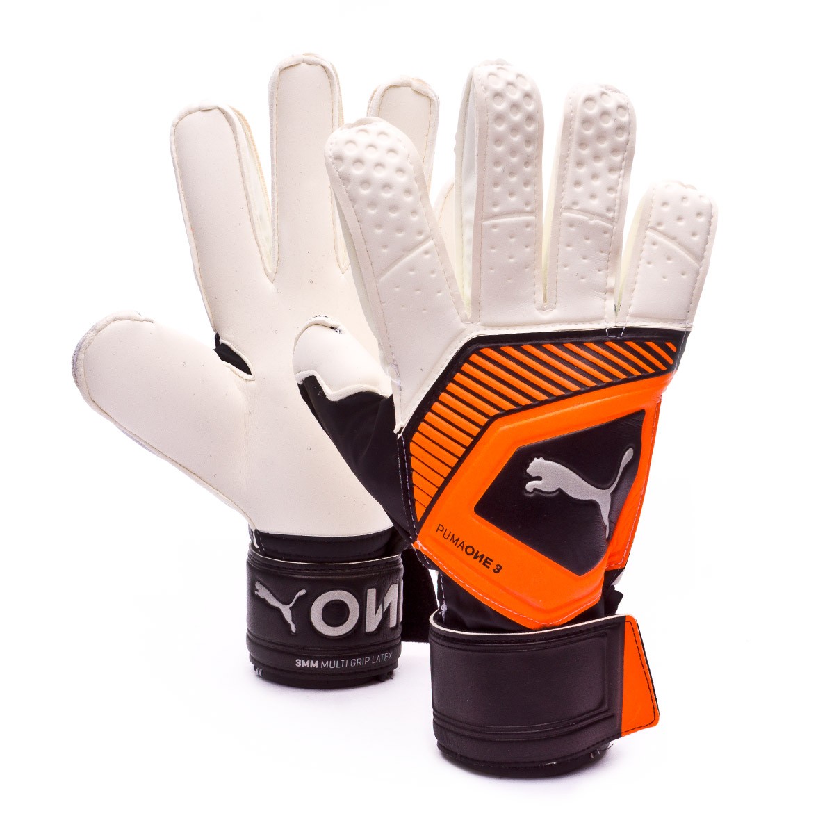 Glove Puma One Grip 3 RC Puma white-Shocking orange-Puma black-Silver -  Football store Fútbol Emotion