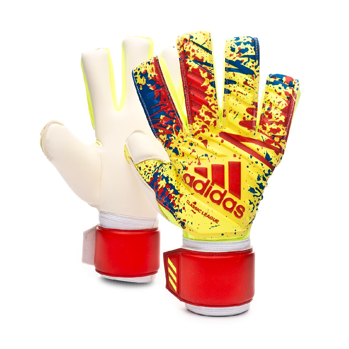 red and yellow football gloves