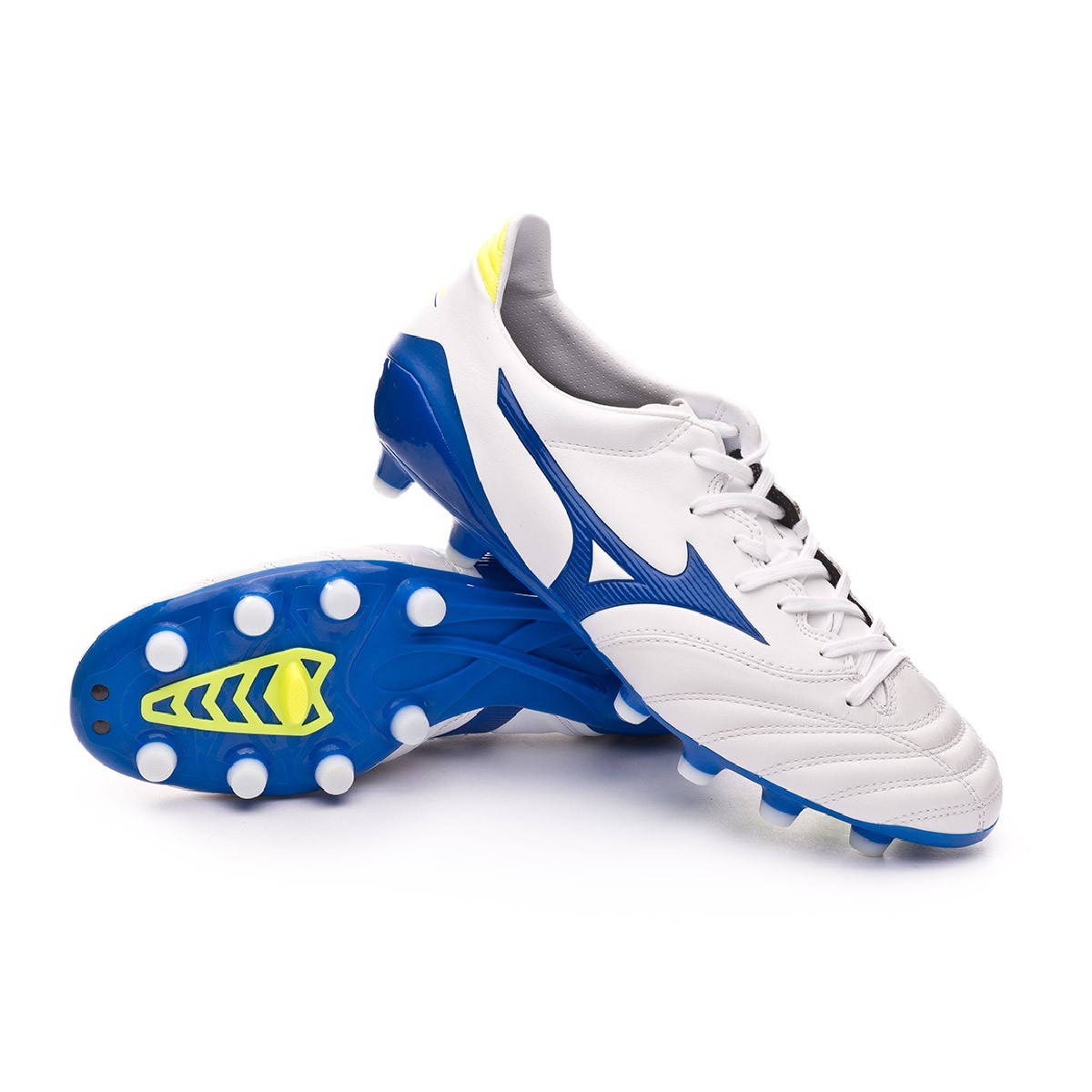 Football Boots Mizuno Morelia Neo KL II White-Wave cup blue-Safety yellow -  Football store Fútbol Emotion
