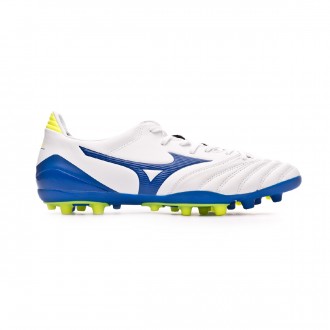 Chuteira Mizuno Morelia Neo KL II AG White-Wave cup blue-Safety yellow