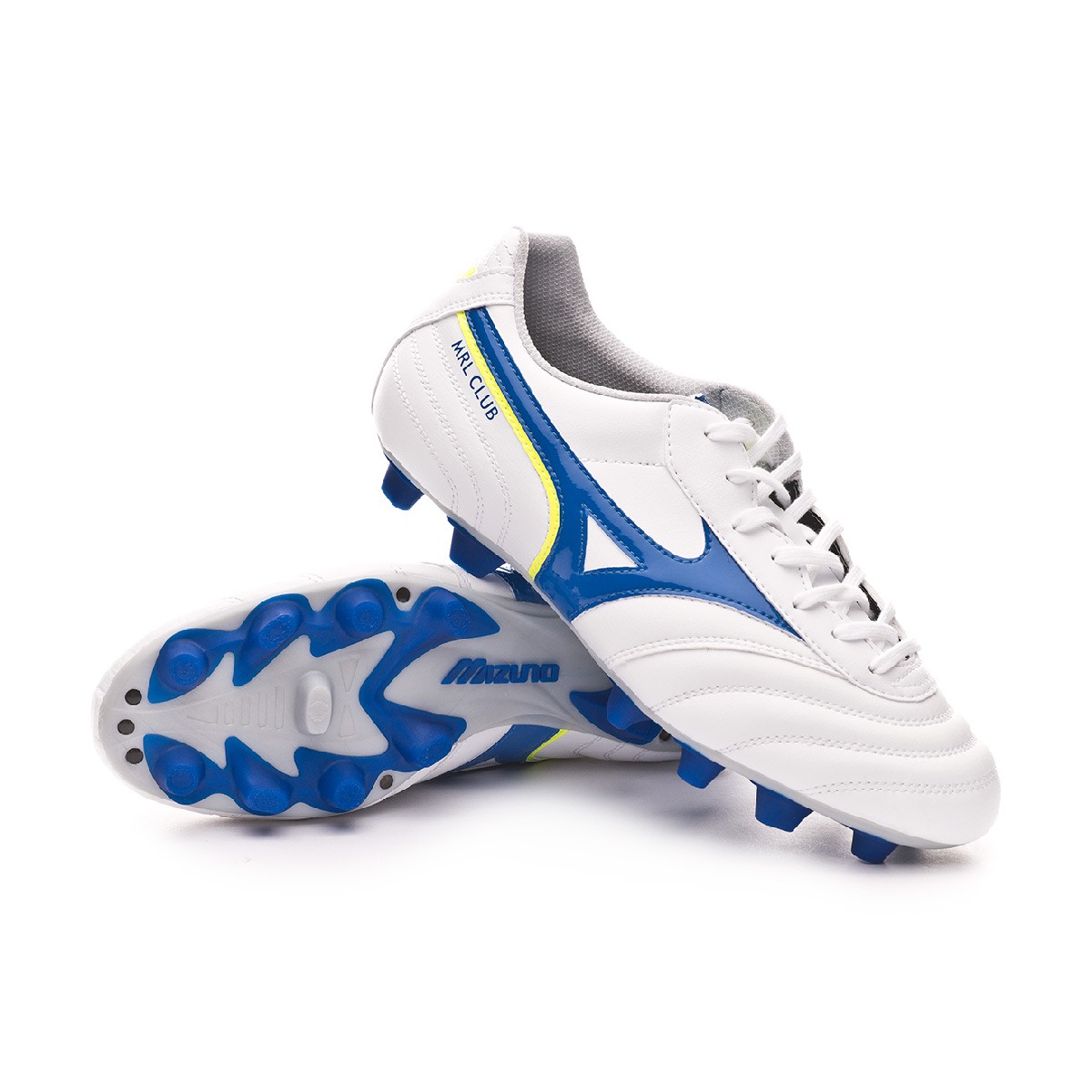 Football Boots Mizuno MRL Club MD White-Wave cup blue-Safety yellow -  Football store Fútbol Emotion