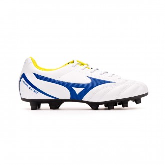 Chuteira Mizuno Monarcida Neo Select Niño White-Mazzarine blue-Safety yellow
