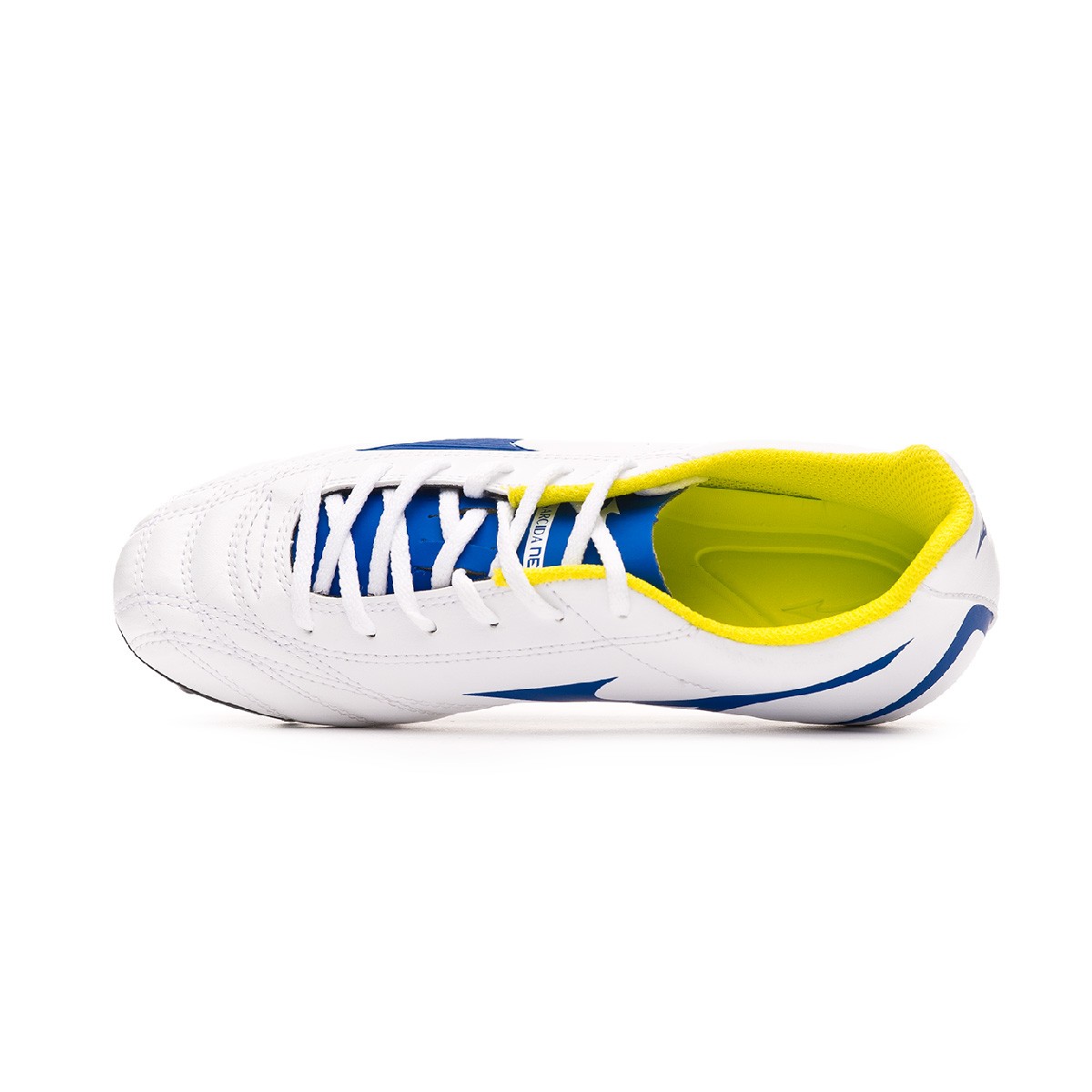 Mizuno Monarcida Neo Select AG White-Mazzarine Blue-Safety Yellow Chaussure de Foot