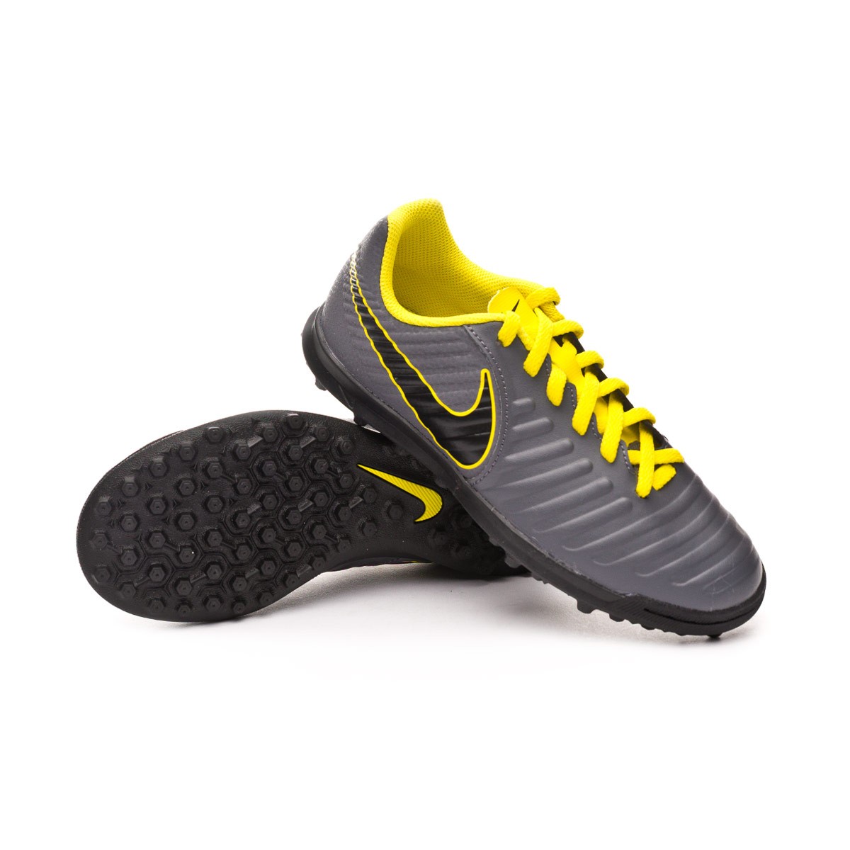 Football Boot Nike Kids Tiempo LegendX VII Club Turf Dark  grey-Black-Optical yellow - Football store Fútbol Emotion