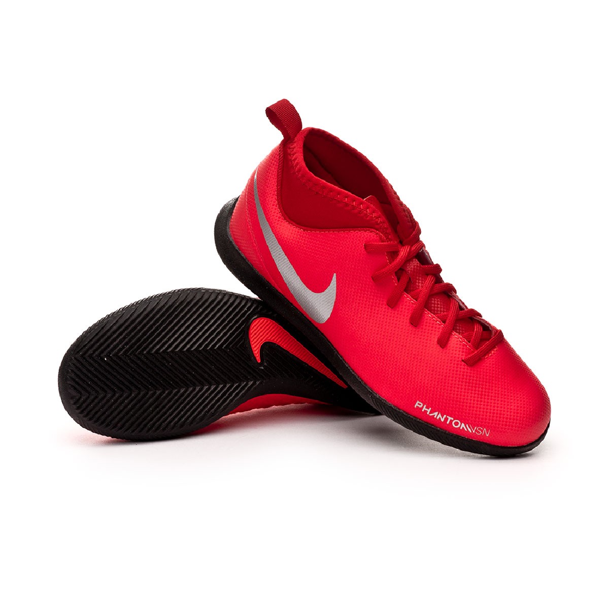 Futsal Boot Nike Phantom Vision Club DF IC Niño Bright crimson-Metallic  silver - Football store Fútbol Emotion
