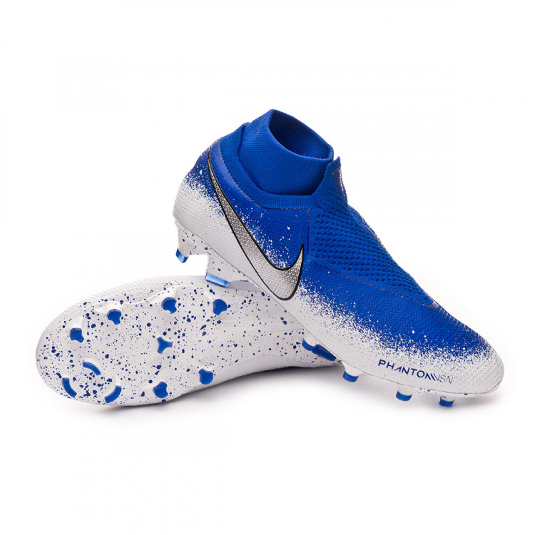 white and blue football boots