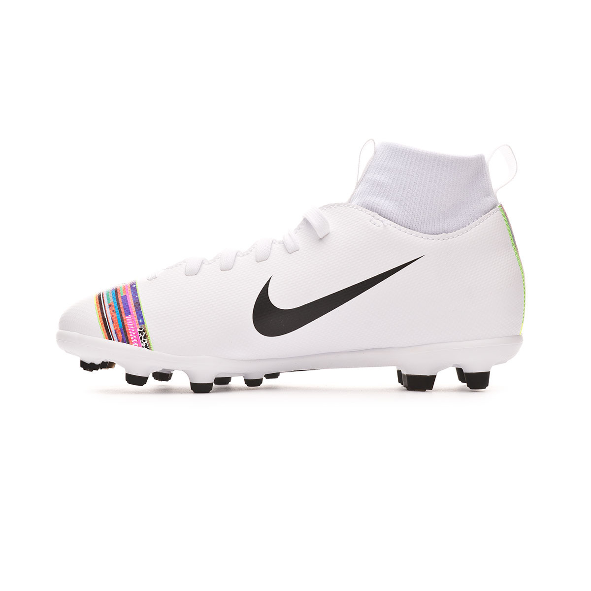 white nike soccer cleats with rainbow stripe