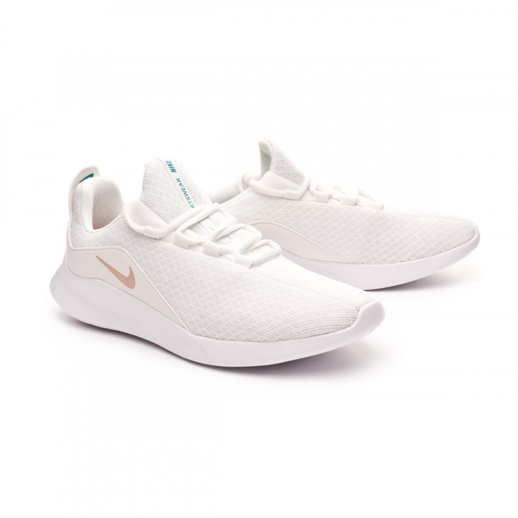 white and rose gold nike trainers