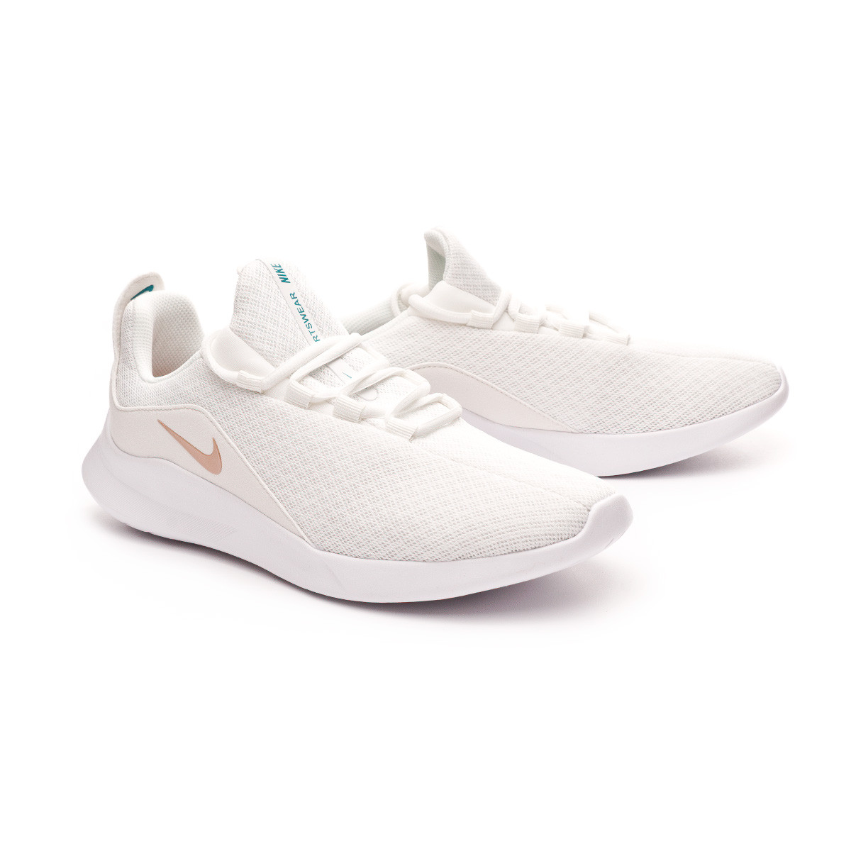 white and rose gold nike trainers