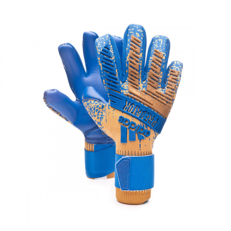 gold and blue football gloves