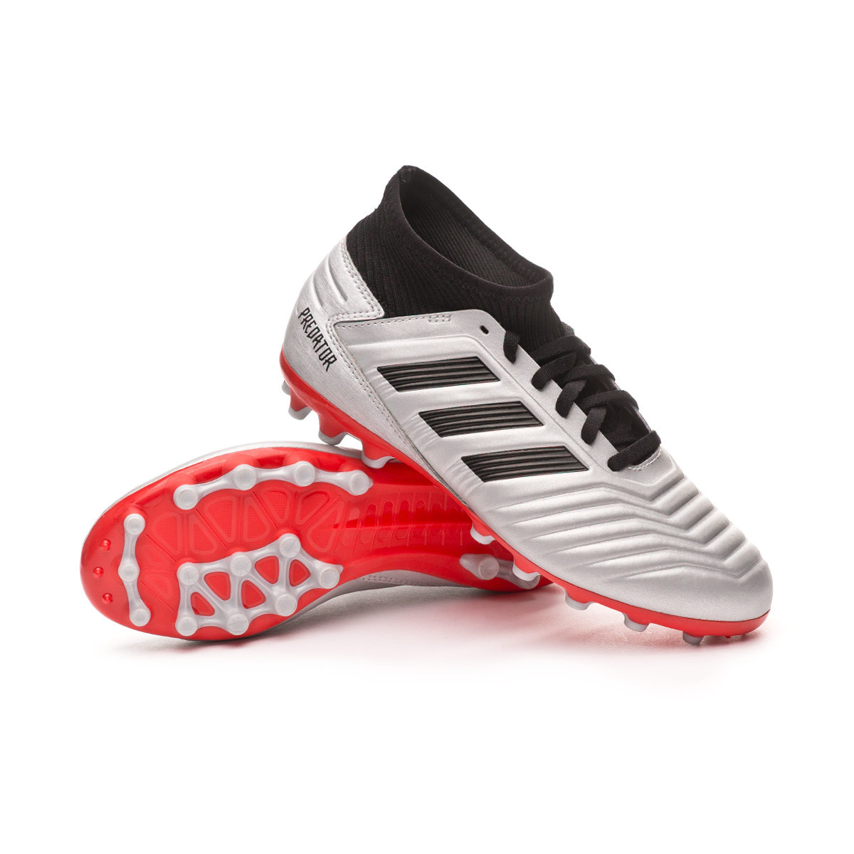 Football Boots adidas Kids Predator 19.3 AG Silver metallic-Core black-Hi  red - Football store Fútbol Emotion