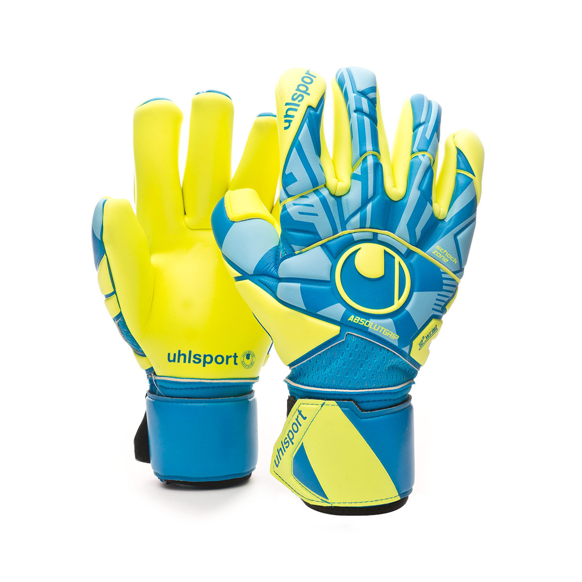 blue and yellow football gloves