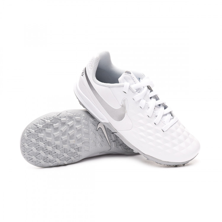 Football Boots Nike Kids Tiempo Legend VIII Academy Turf White-Chrome-Pure  platinum - Football store Fútbol Emotion