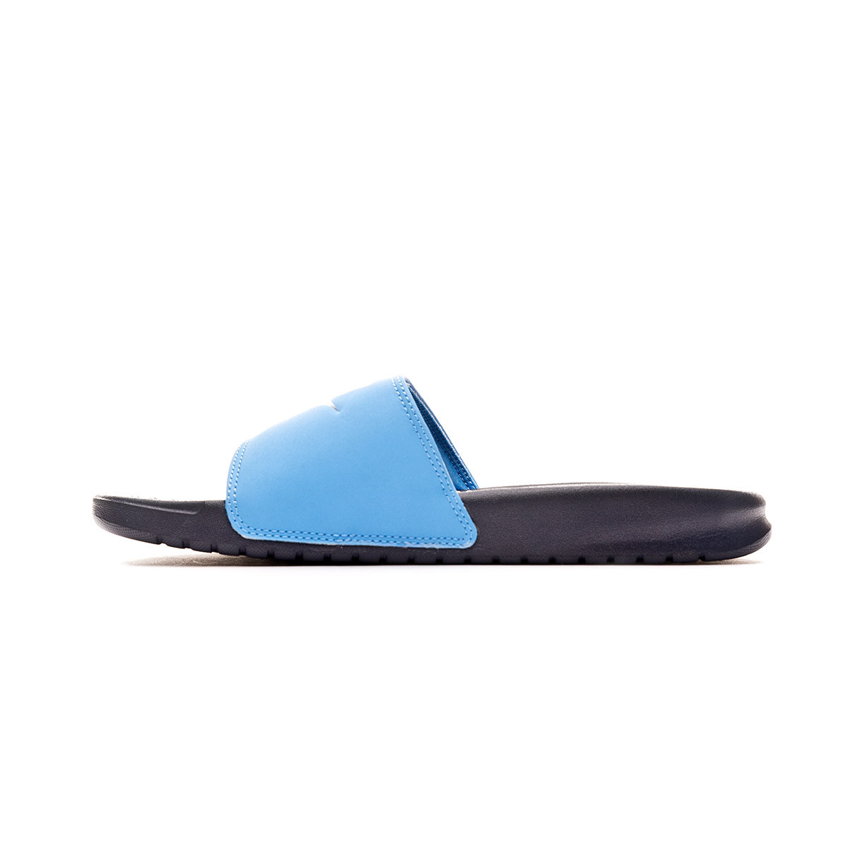 blue and white nike flip flops