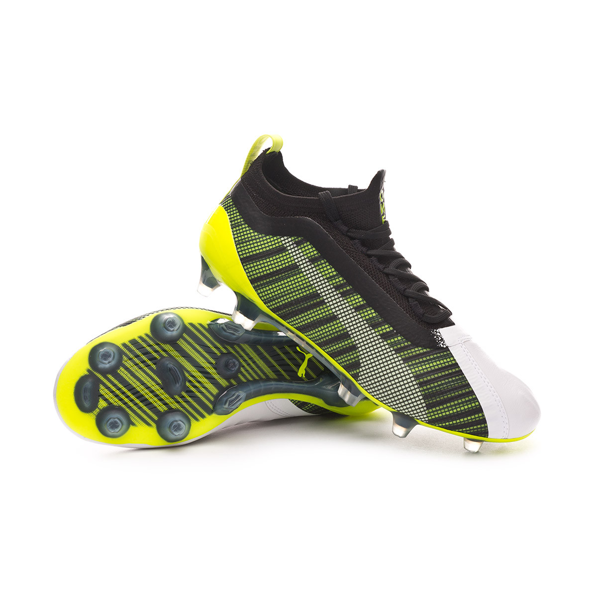 Bota de fútbol Puma One 5.1 FG/AG Niño Puma White Puma Black Yellow Alert -  Tienda de fútbol Fútbol Emotion