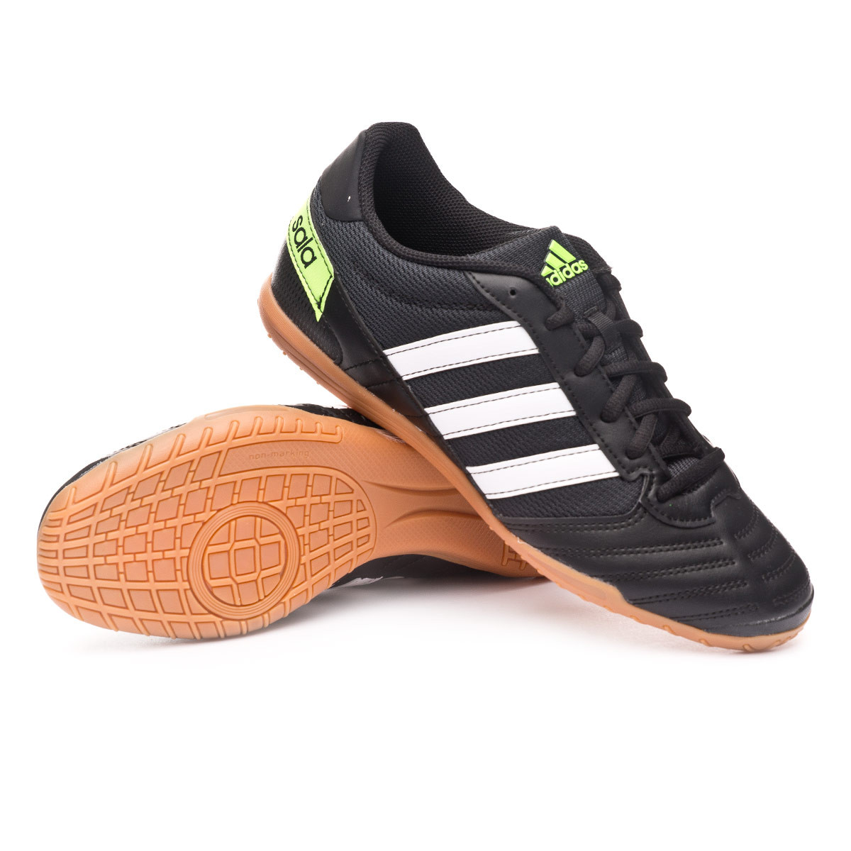 Futsal Boot adidas Super Sala Core black-White-Solar green - Football store  Fútbol Emotion