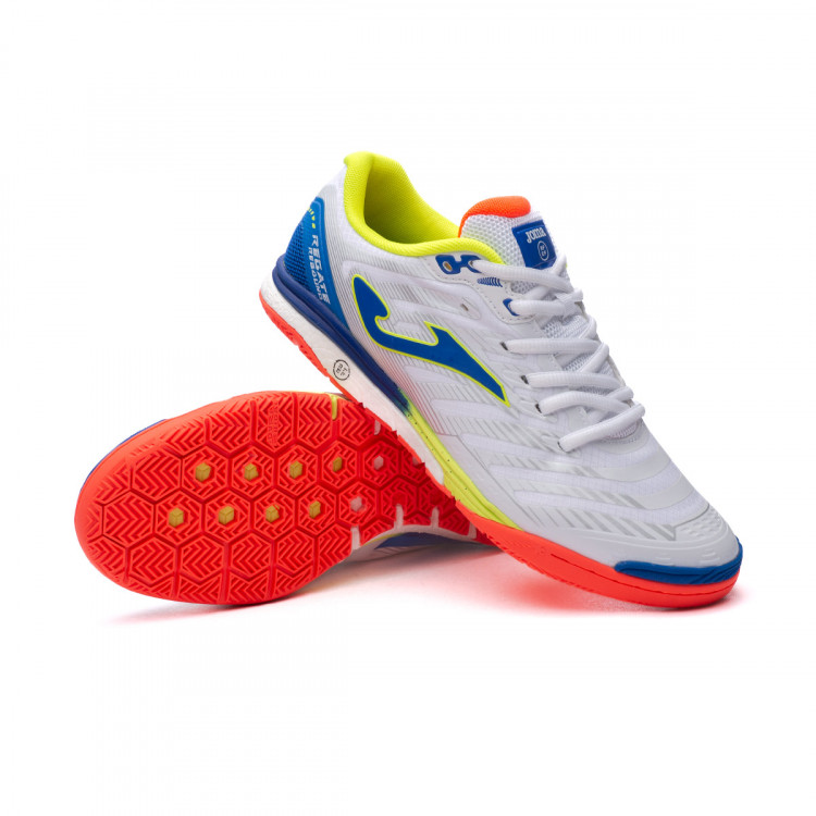 Futsal Shoes Joma Regate Rebound RFEF Blanco-Blue-Amarillo-Coral - Fútbol  Emotion
