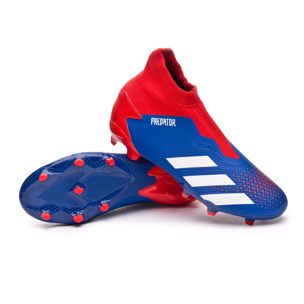 blue laceless football boots