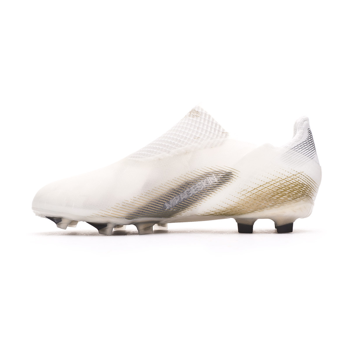Zapatos de fútbol adidas X Ghosted+ FG Niño White-Metallic gold  melange-Black - Tienda de fútbol Fútbol Emotion