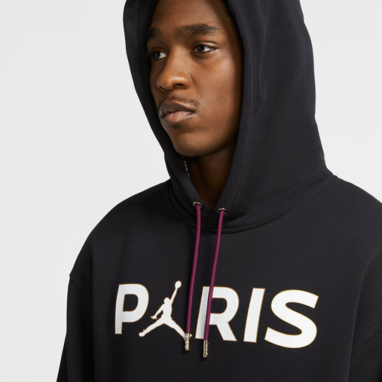 Sudadera Nike Jordan x Paris Saint-Germain Fleece Pullover Hoodie Black-Bordeaux-Metallic gold-White - Fútbol Emotion