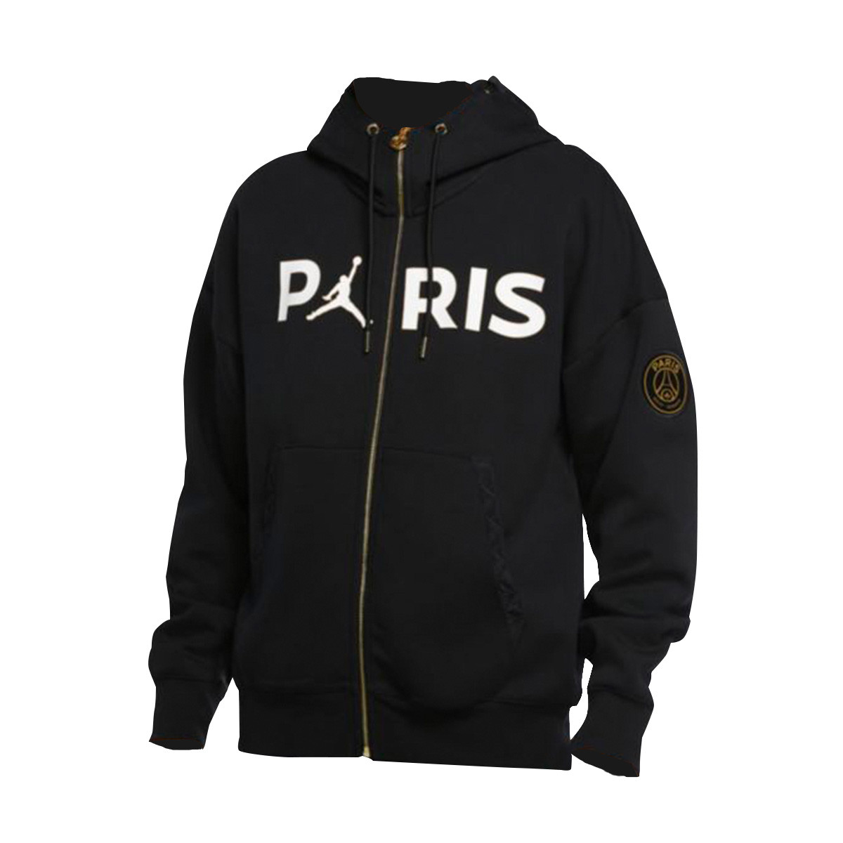 Jacket Nike Jordan X Paris Saint Germain Fleece Travel Full Zip 2020 2021 Black Metallic Gold White Futbol Emotion