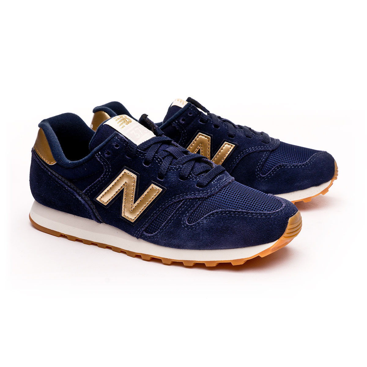 new balance suede off white & yellow 373 trainers