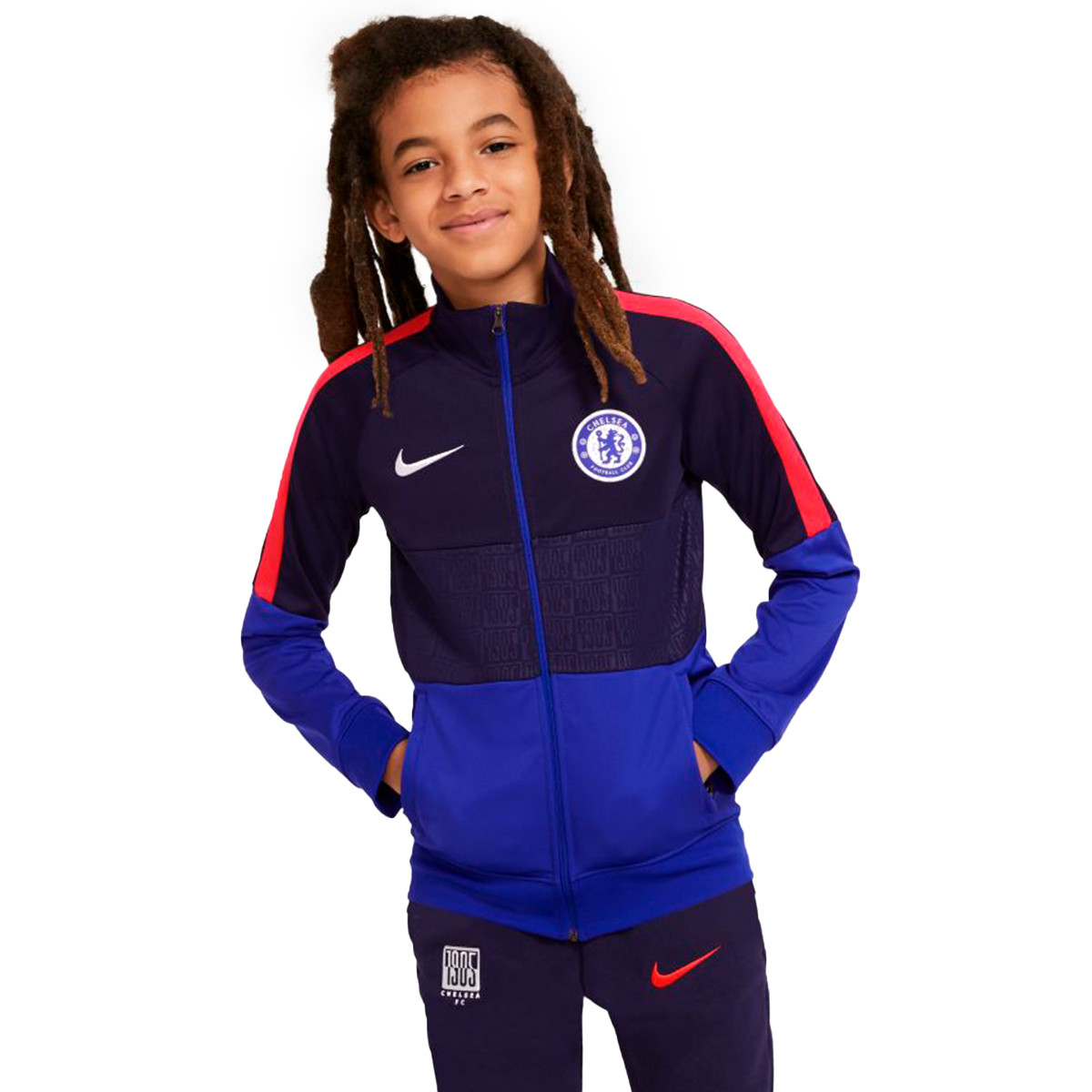 Jacket Nike Chelsea Fc I96 Anthem Cl 21 Nino Blackened Blue Concord Ember Glow White Futbol Emotion