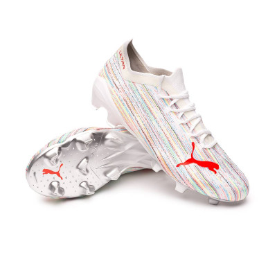 Football Boots Puma Ultra 1.2 FG/AG Puma White-Red Blast-Puma Silver -  Fútbol Emotion