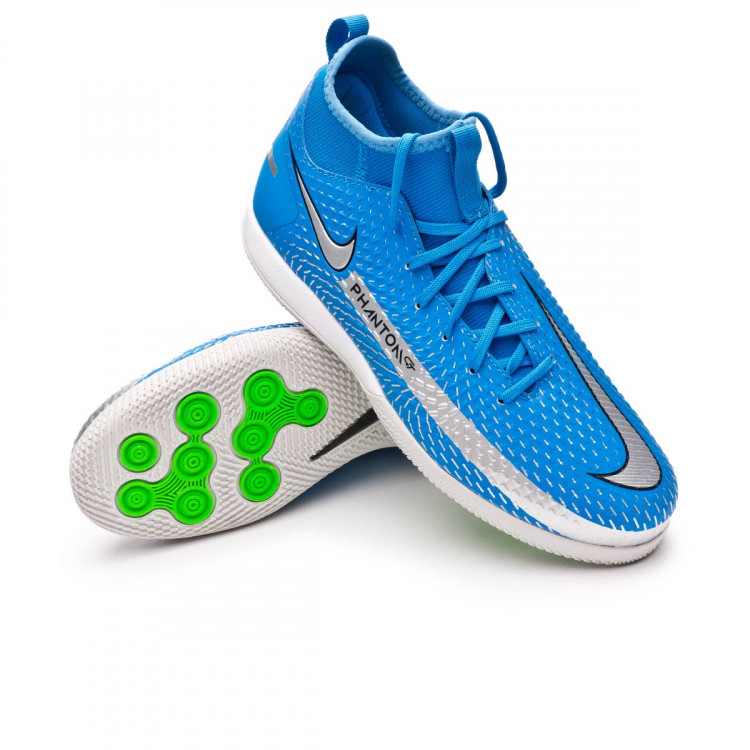 Futsal Shoes Nike Phantom GT Academy DF IC Niño Photo Blue-Metallic  Silver-Rage Green-Black - Fútbol Emotion