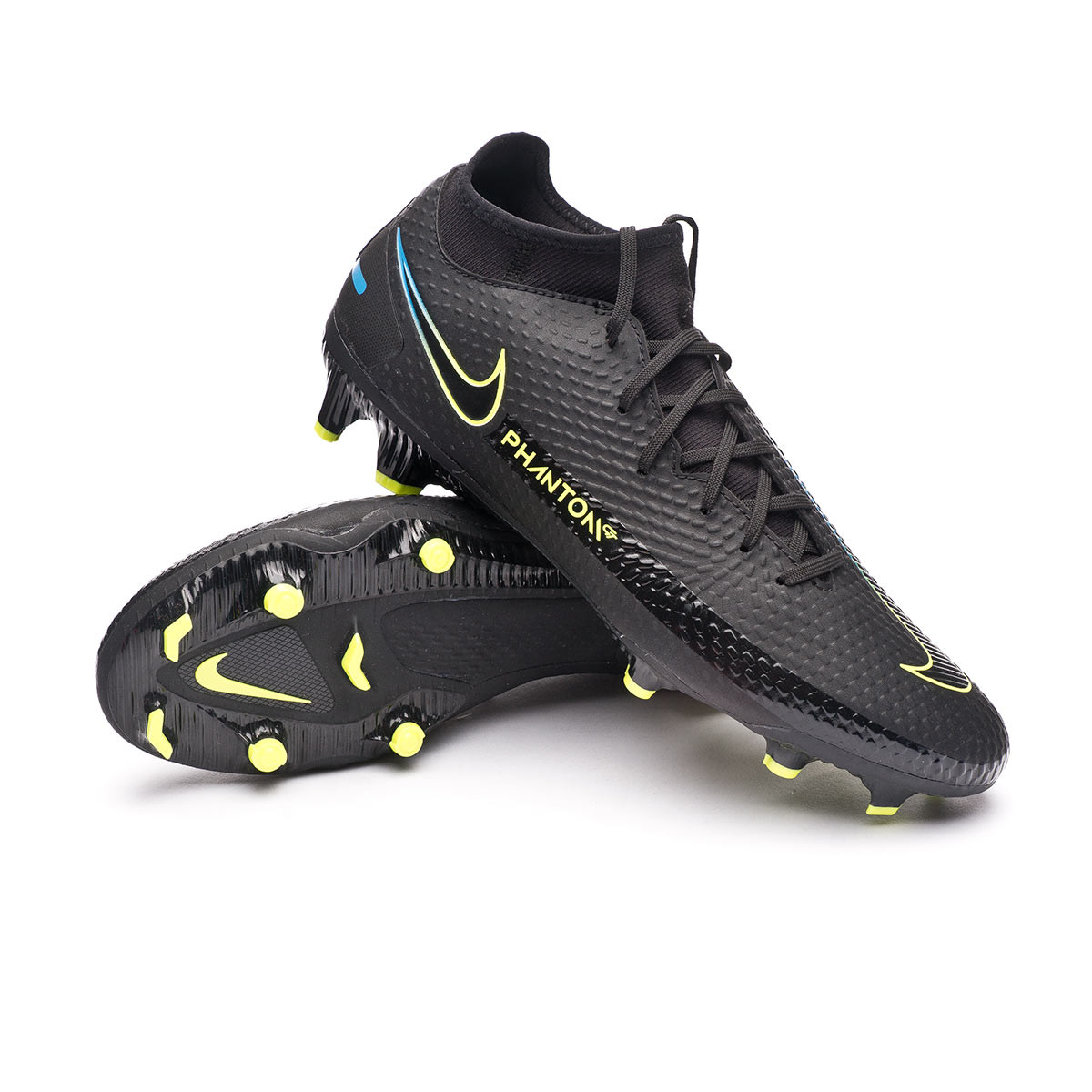 Bota de fútbol Nike Phantom Academy DF FG/MG Black-Cyber-Light Photo Blue - Fútbol Emotion