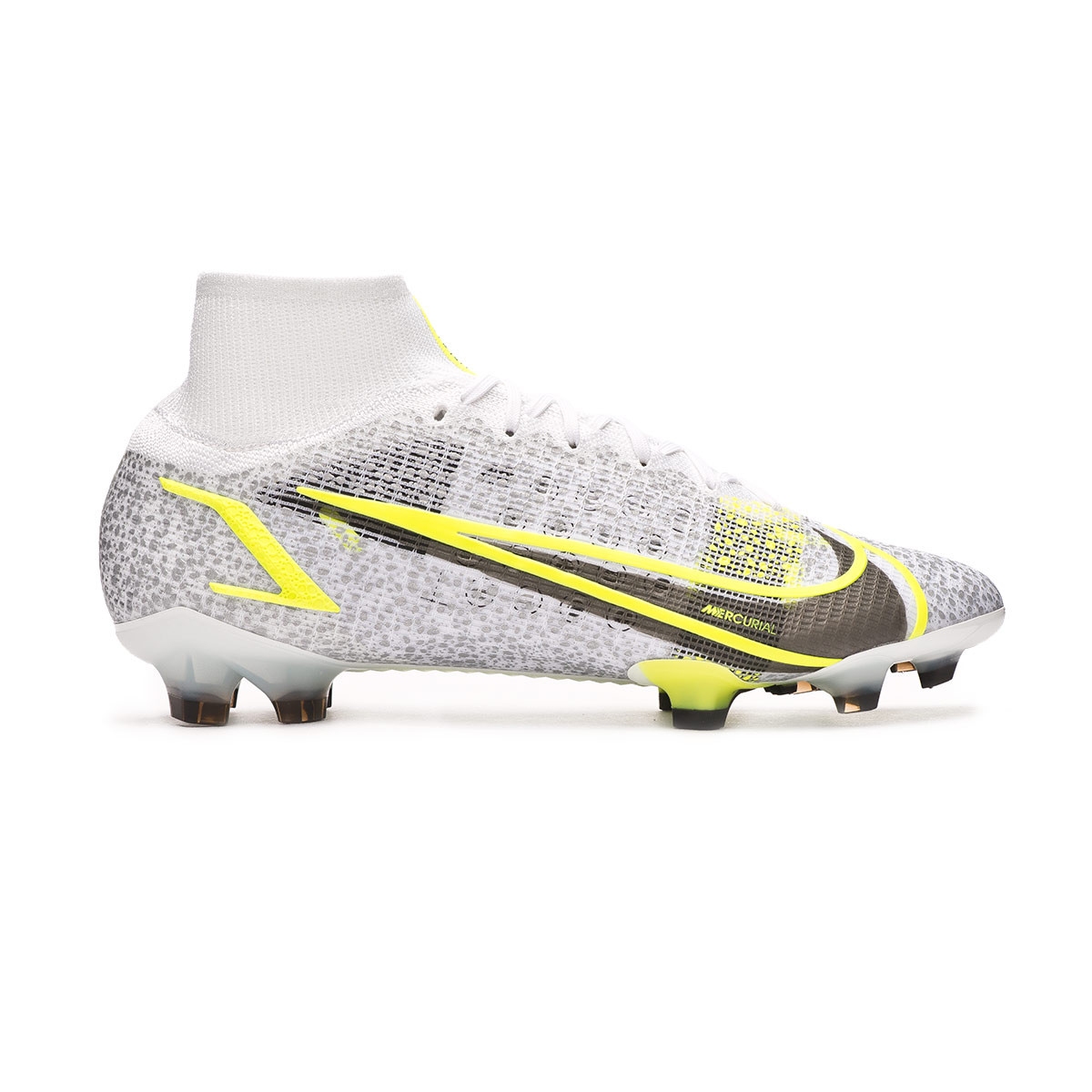 Bota fútbol Nike Mercurial Superfly 8 Elite FG White-Black-Metallic Silver-Volt - Fútbol Emotion