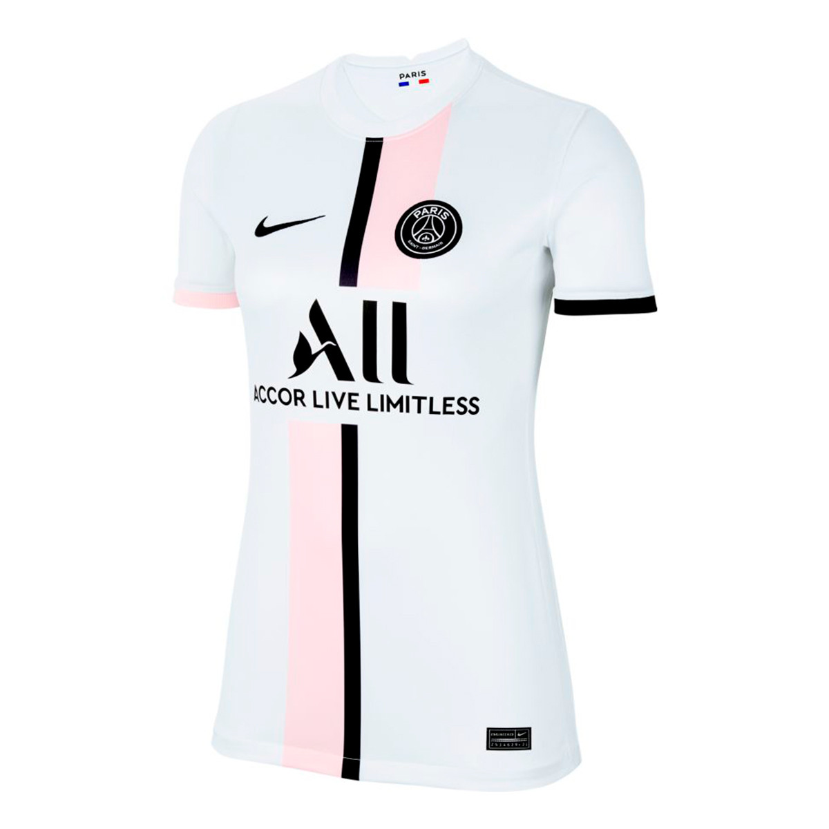 Camiseta Nike Paris Saint-Germain FC Segunda Equipación Stadium 2021-2022  Mujer White-Arctic Punch-Black - Fútbol Emotion