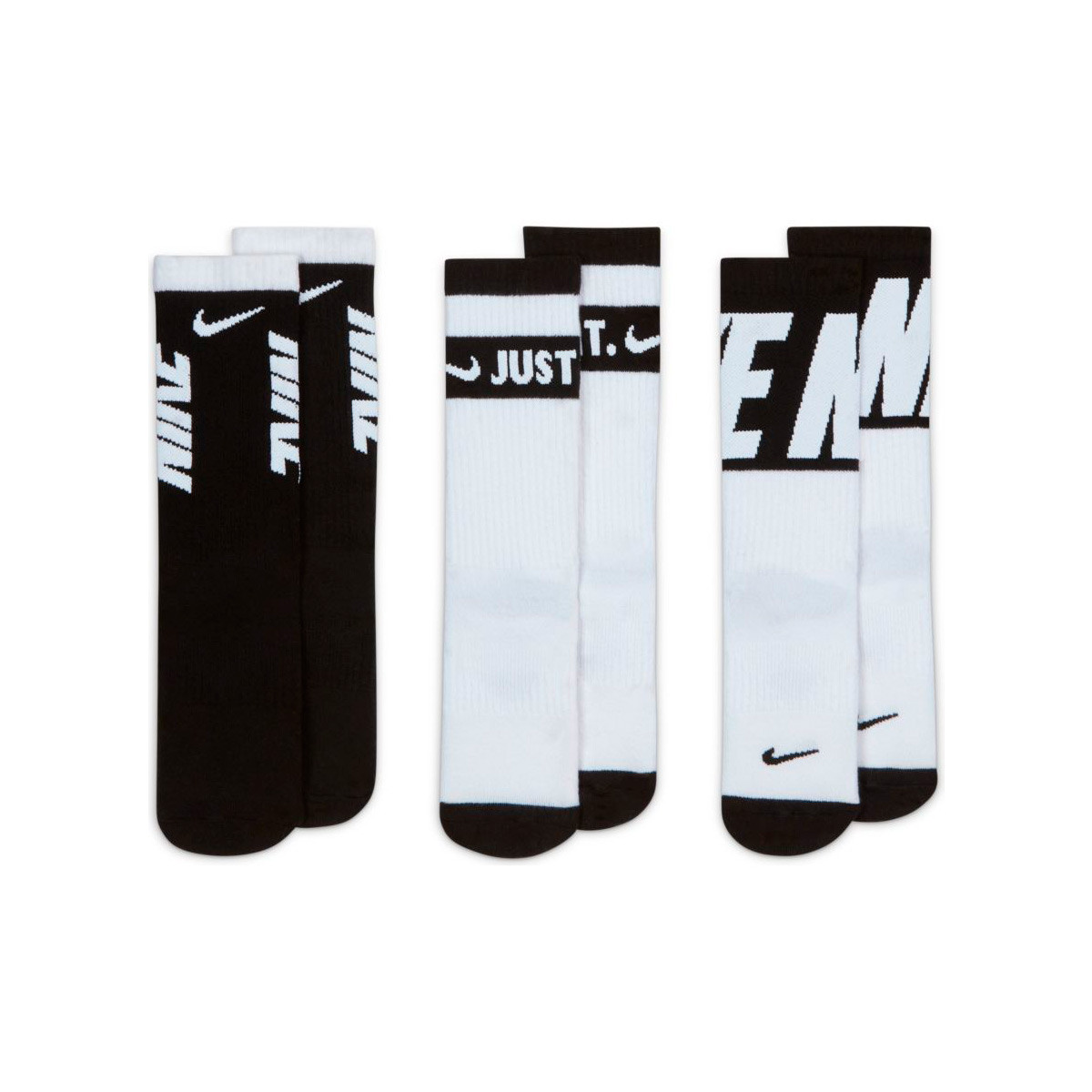 Socks Nike Everyday Cush Crew (3 pares) Black-White - Fútbol Emotion