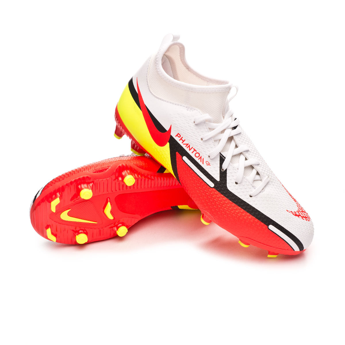Kenia Impresión Humo Bota de fútbol Nike Phantom GT2 Academy DF FG/MG Niño White-Bright  Crimson-Volt-Black - Fútbol Emotion