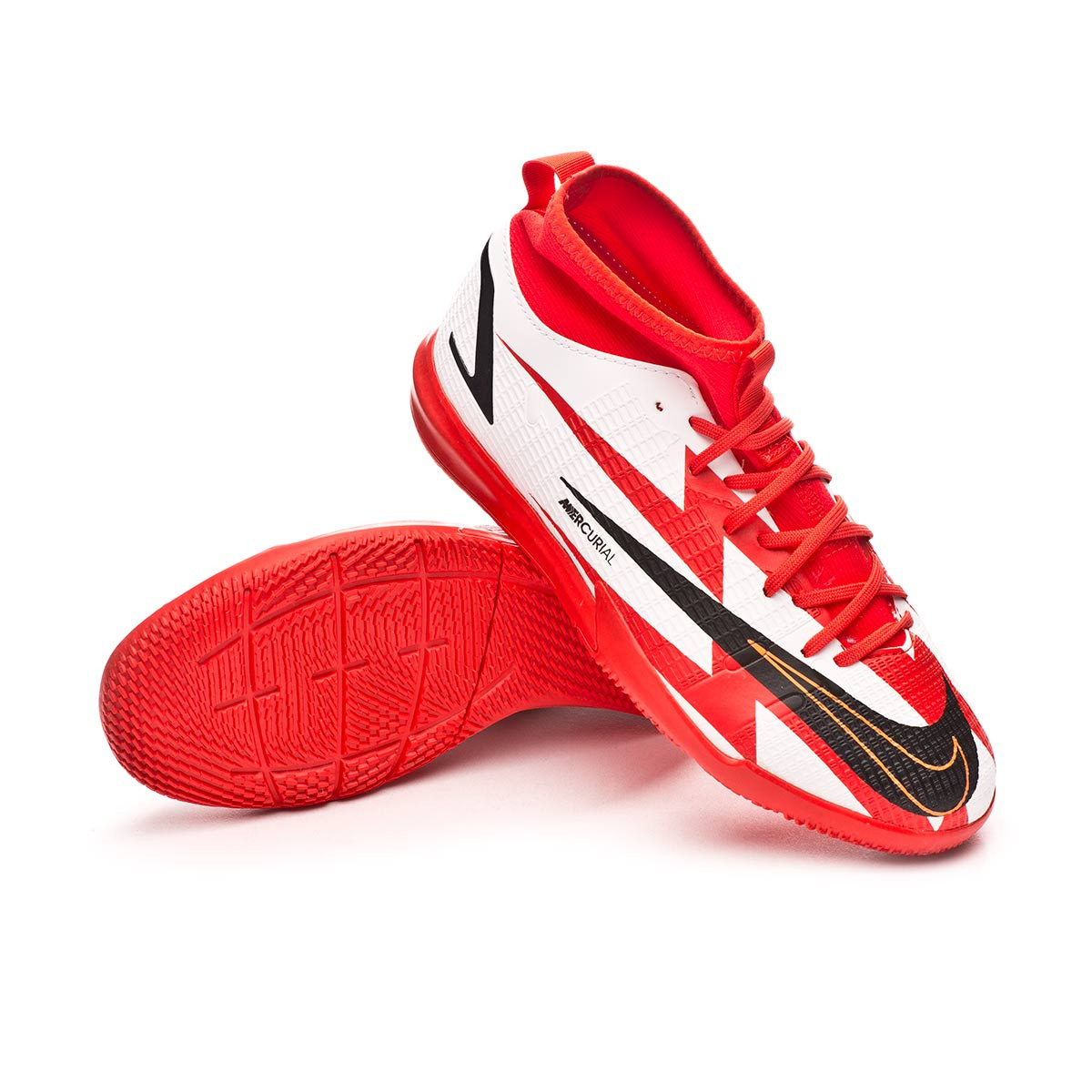 Zapatilla de sala Nike Mercurial Superfly 8 Academy CR7 Niño Chile-Black-White-Total Orange-Bright Crimson - Fútbol Emotion
