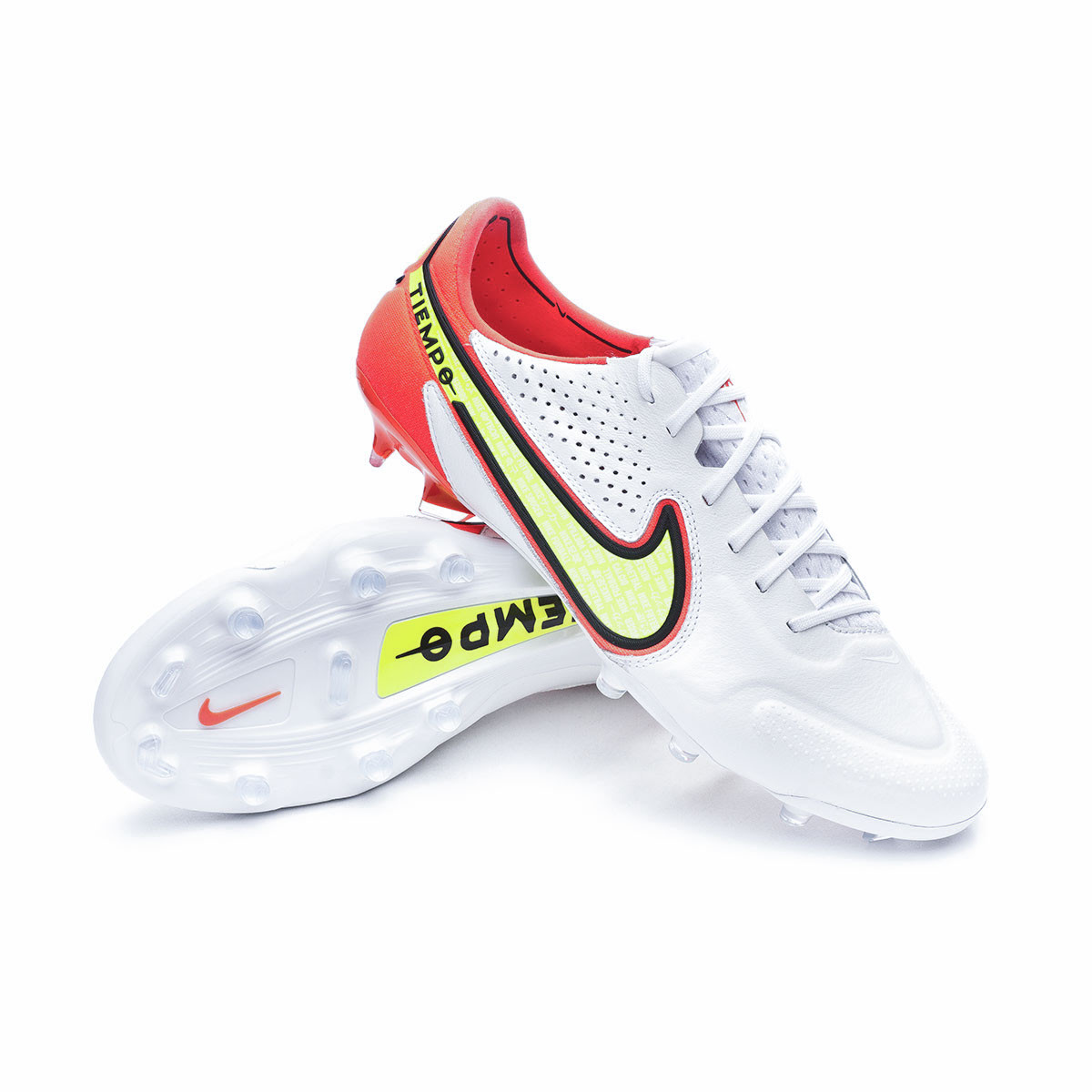 Bota de fútbol Nike Tiempo FG White-Bright Crimson-Black - Fútbol Emotion