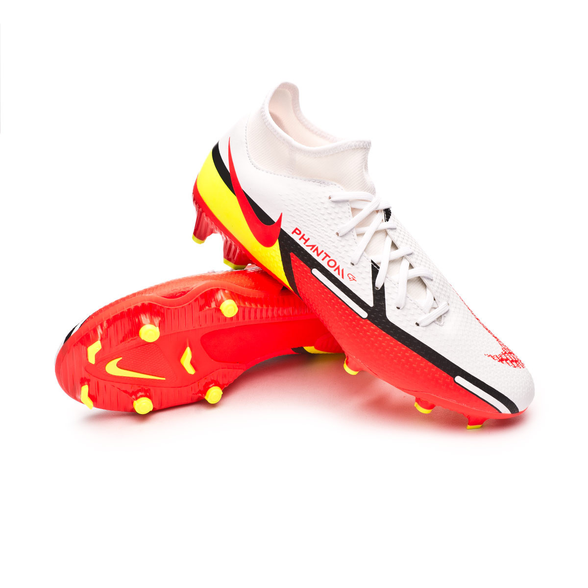 Bota de fútbol Nike Phantom GT2 Academy DF White-Bright Crimson-Volt-Black Fútbol Emotion