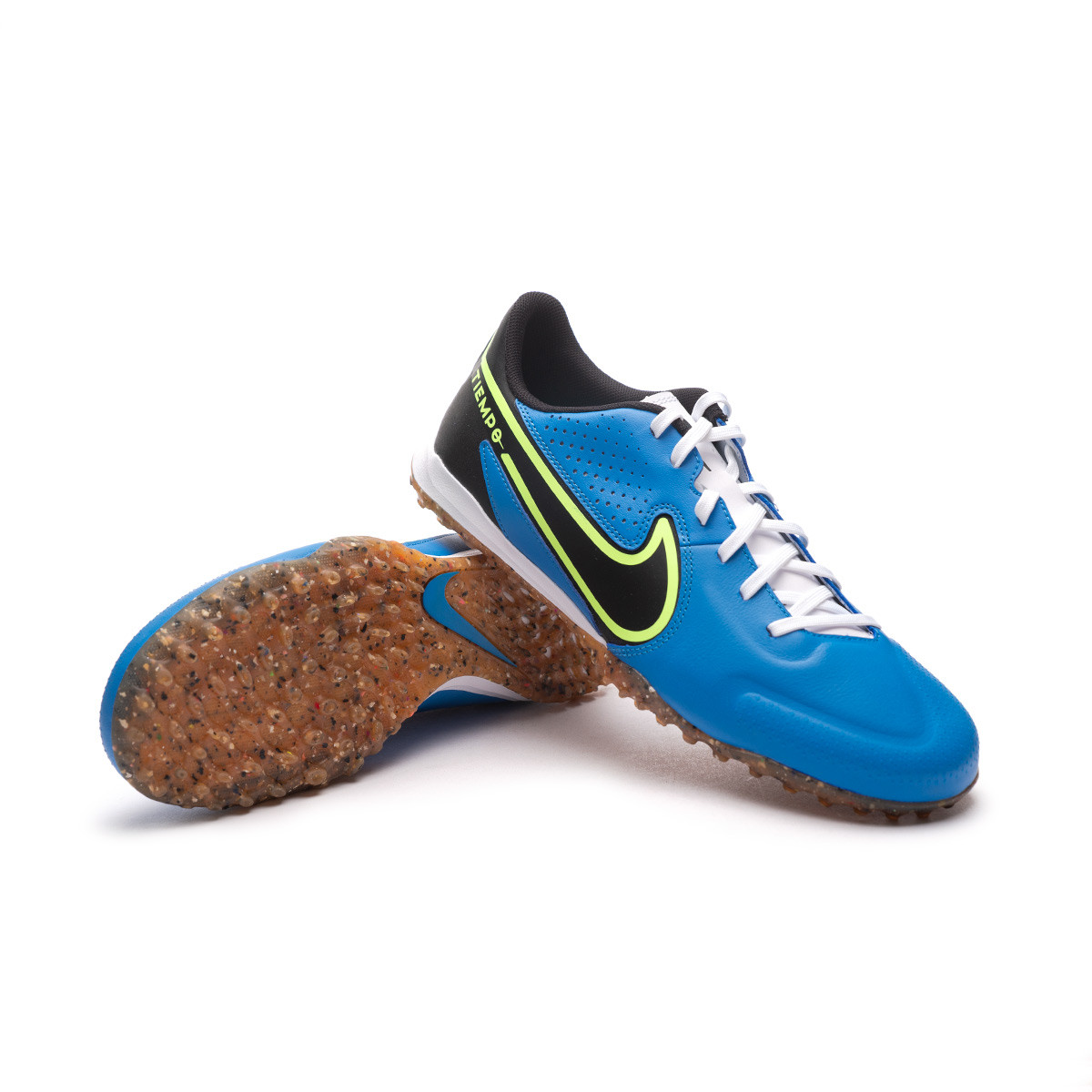 Bota de Nike Tiempo Legend 9 Academy Turf Light Photo Blue-Black-Lime Glow-Gum Med Brow -